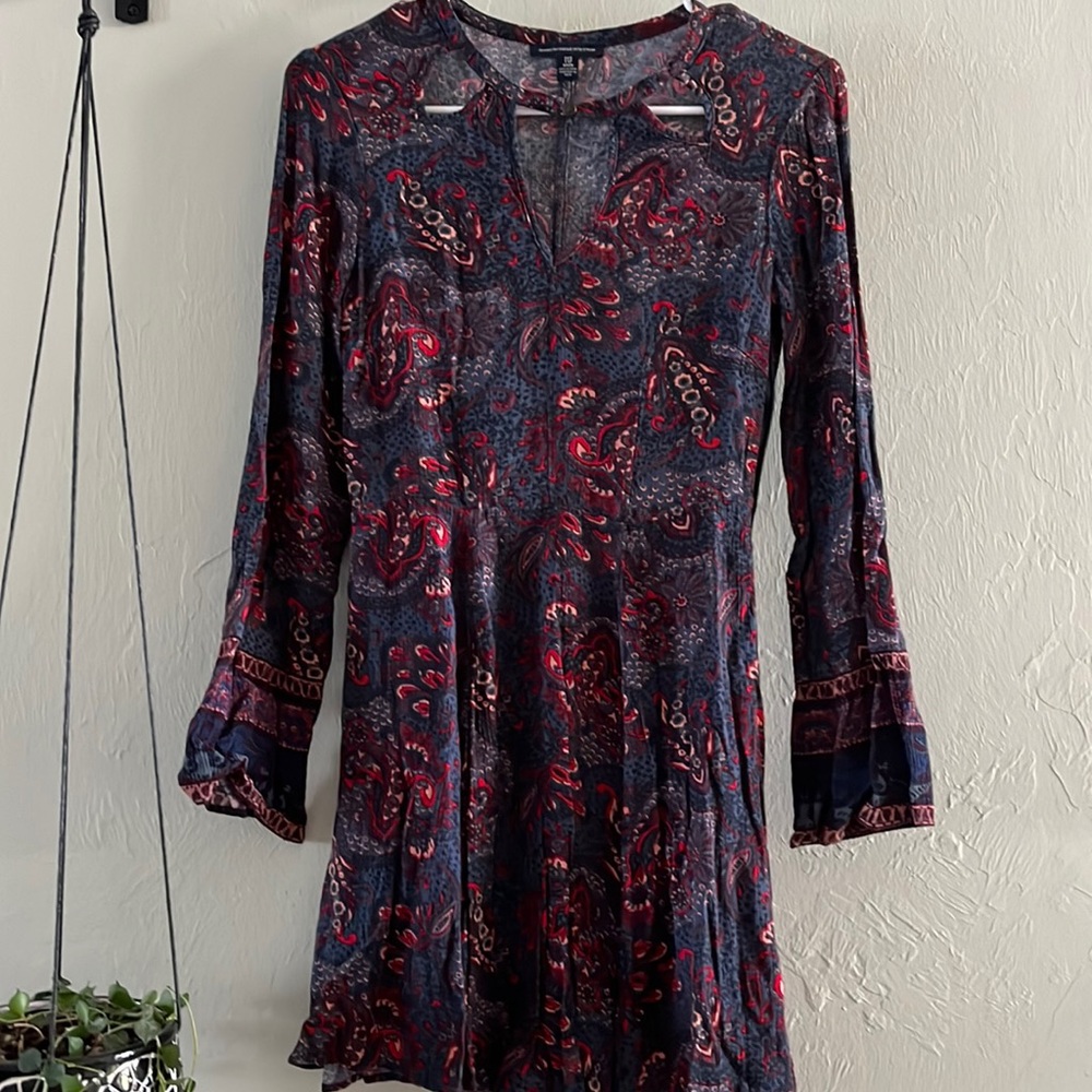 American Eagle purple paisley long bell sleeve dress (XXS)